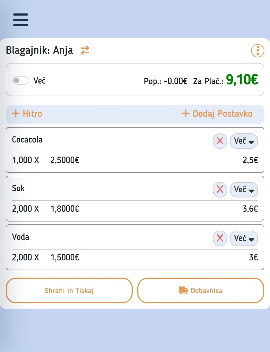 Hitra blagajna v programu Hisoft ePoslovanje